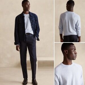 NWT Banana Republic Franco Italian Merino Crew Neck Sweater XL Urban Blue Heathr